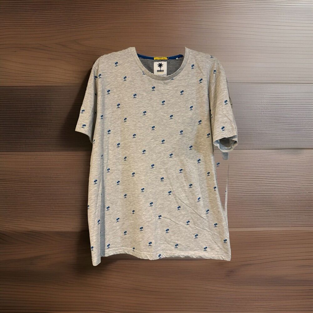 Denim & Flower Ricky Singh Gray Blue Palm Tree AOP T-Shirt Mens XL Tropical